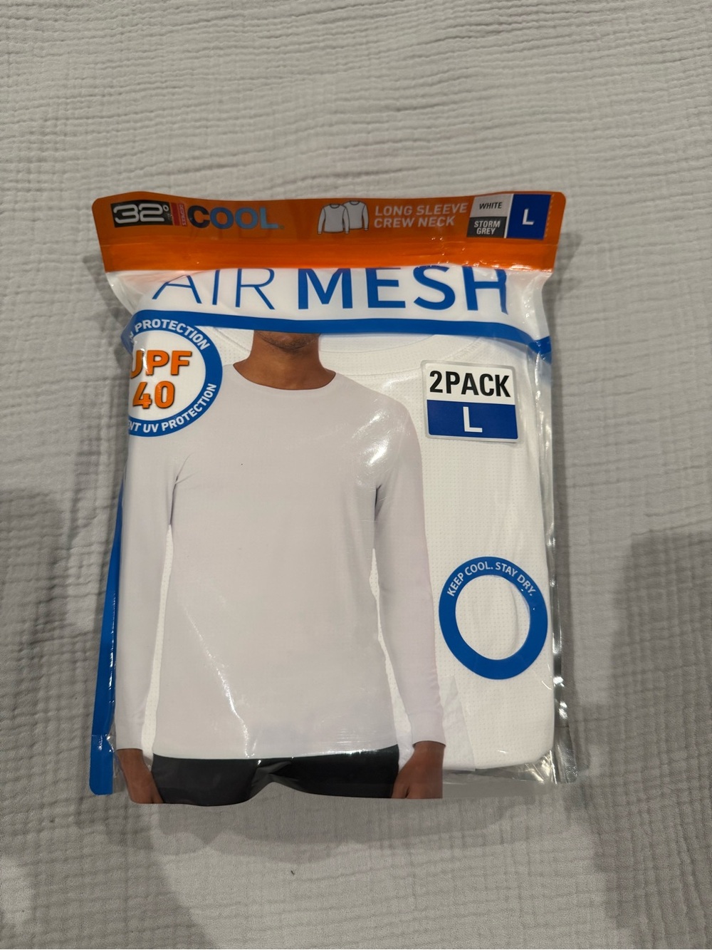 32 Degrees Air Mesh Long Sleeve Crew Neck - White (2-Pack)
